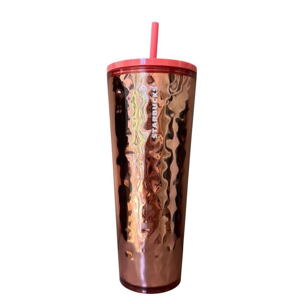 StarbucksโHoliday 2019 Rose Gold Mirror Hammered Tumbler Cold Cup 24oz Christmas